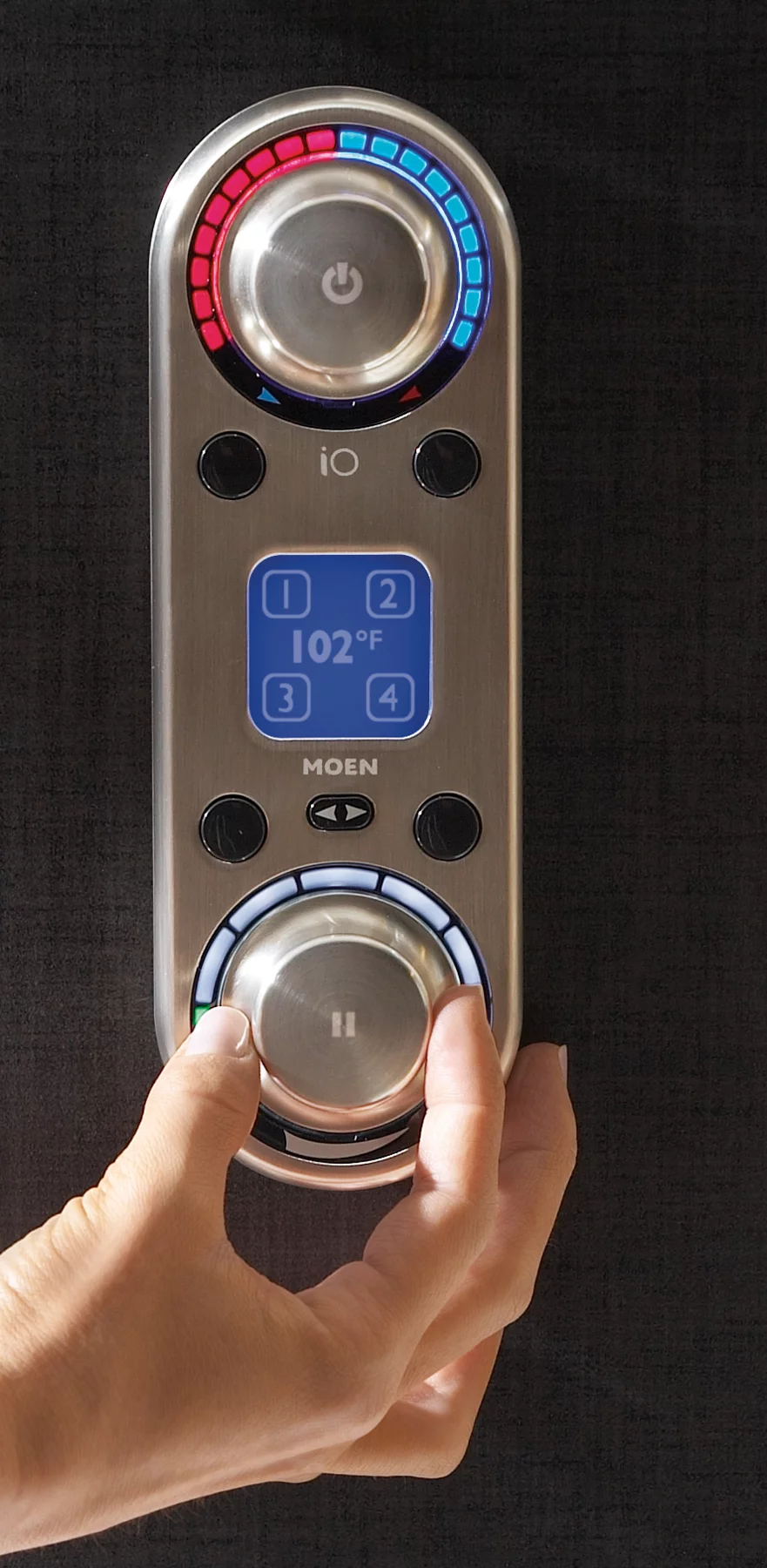 The mounted Moen ioDIGITAL controller