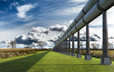 An ETT (Evacuated Tube Transport) line stretching into the distance