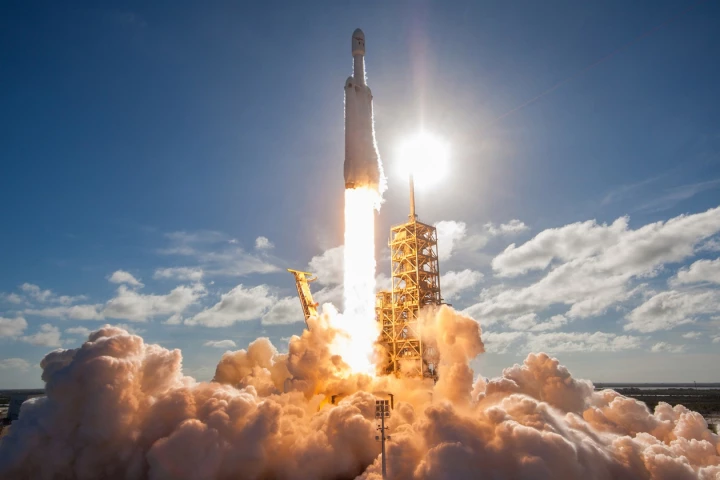 Falcon Heavy lifts off during an earlier mission