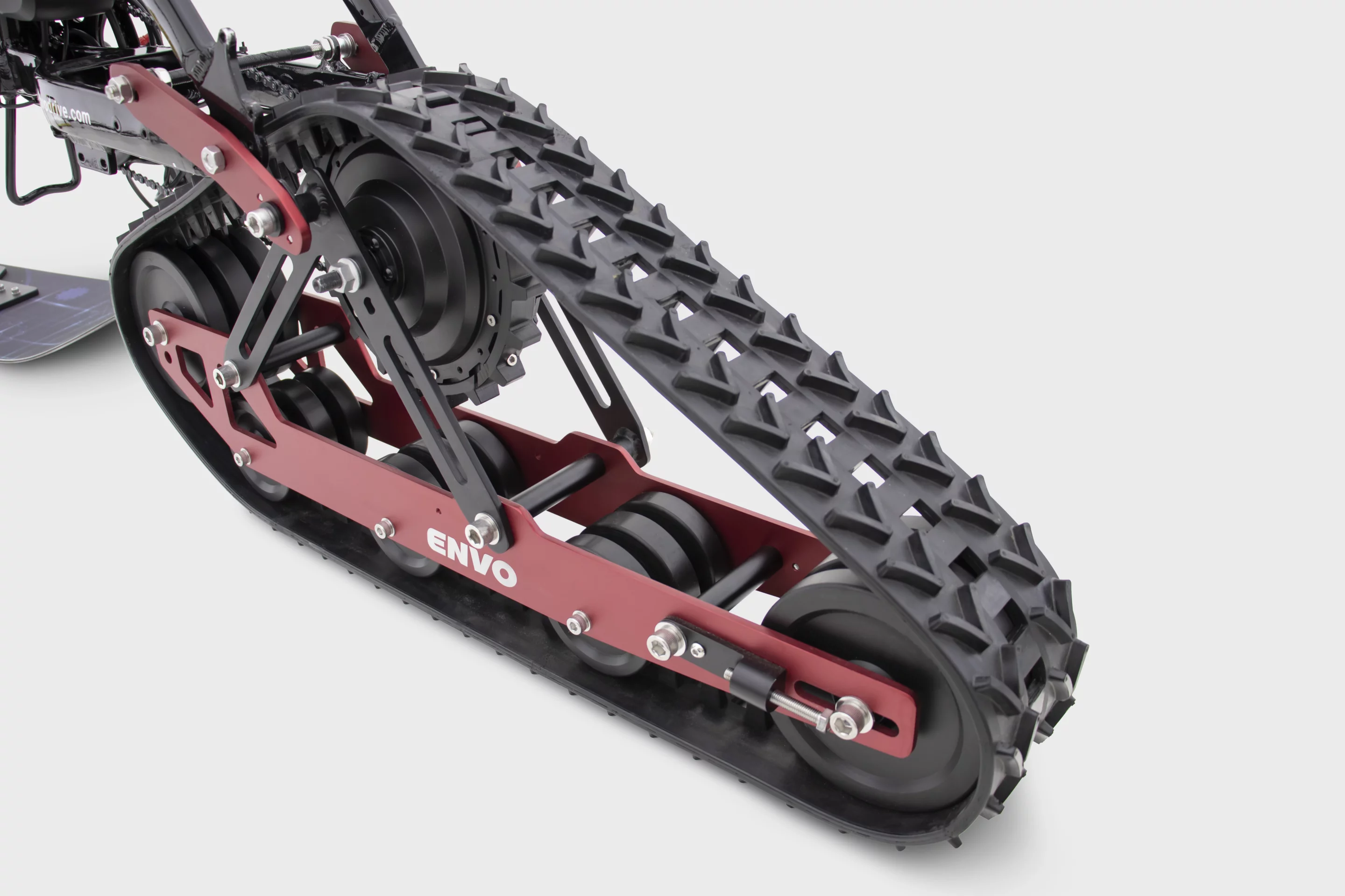 A close look at the Flex Snowbike's motorized rear tread