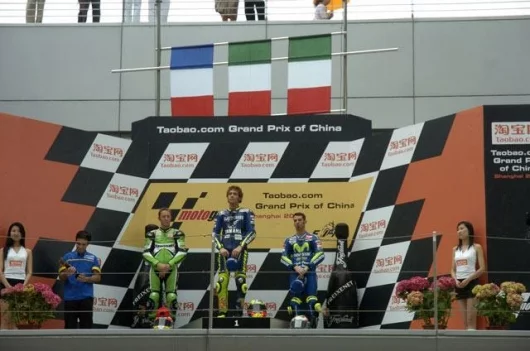 Another podium with Sete Gibernau - Rossi in the centre, Melandri at right and Jacque at left.
