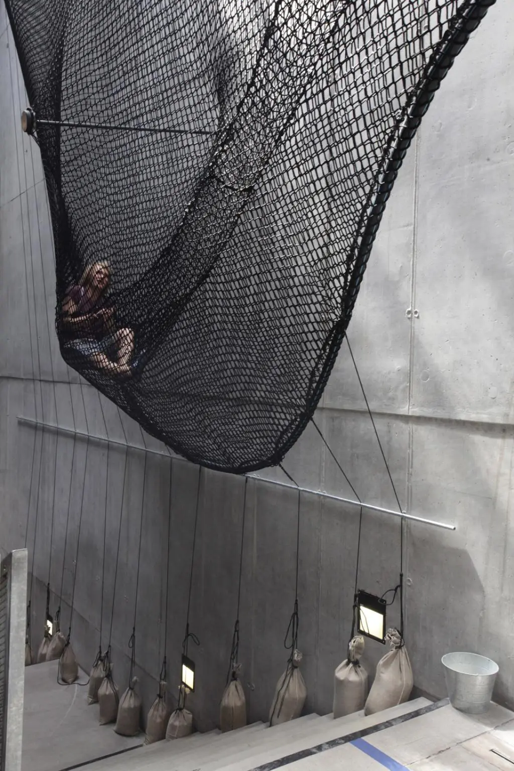 Sand bags are used to weigh down the Net Linz installation