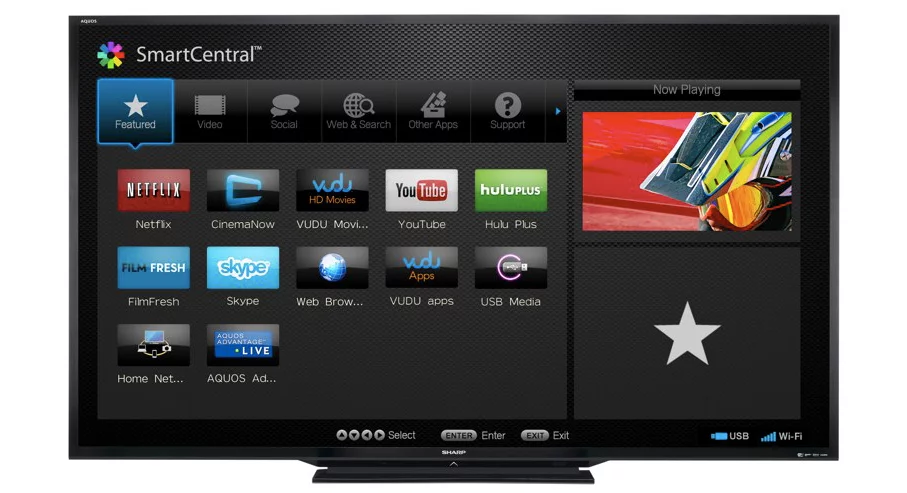 Built-in Wi-Fi provides access to Sharp's SmartCentral hub