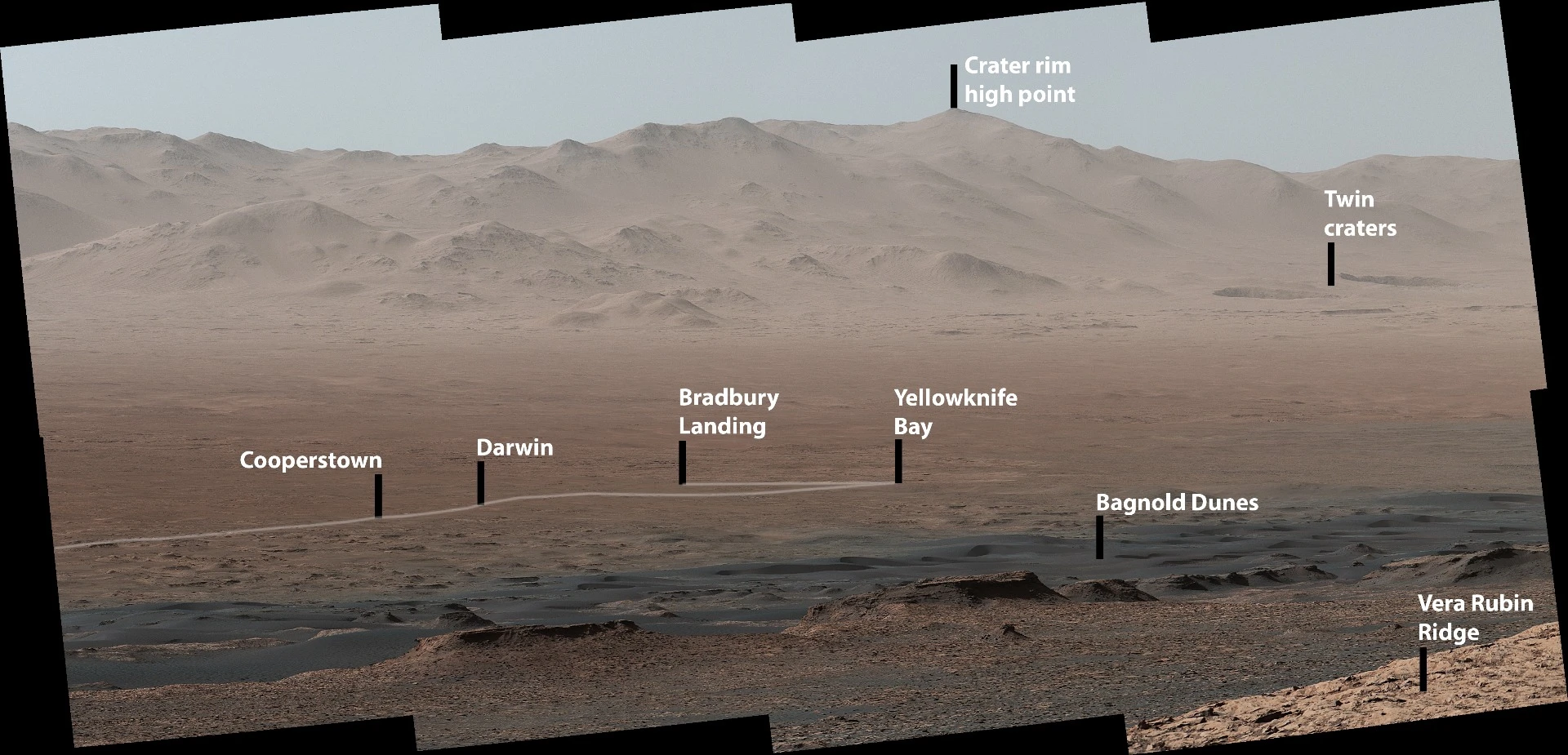A section of the huge new panorama taken by Curiosity, which reveals much of the rover's 5-year journey so far