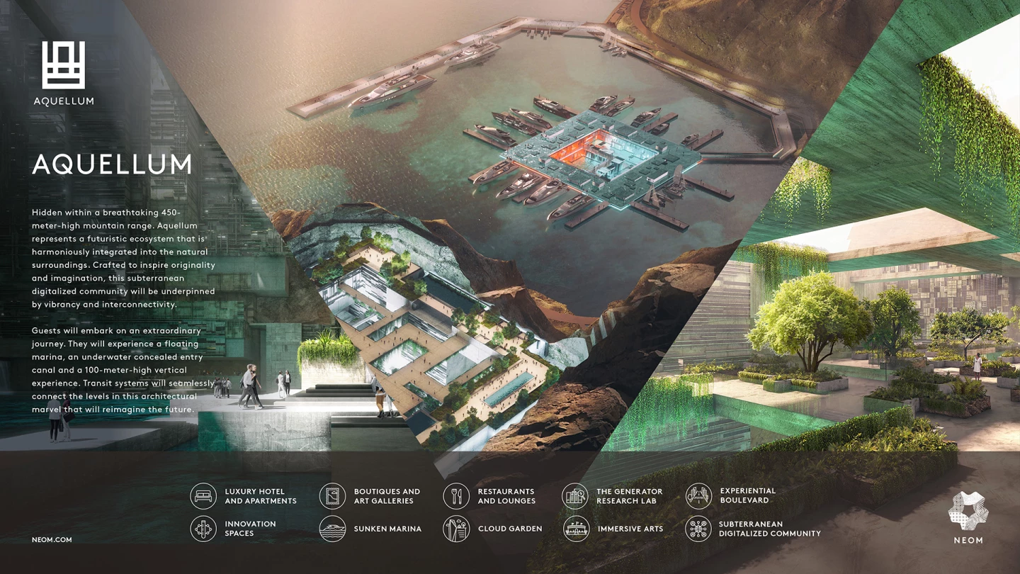 Aquellum, a proposed region of Neom where people can live and work underground