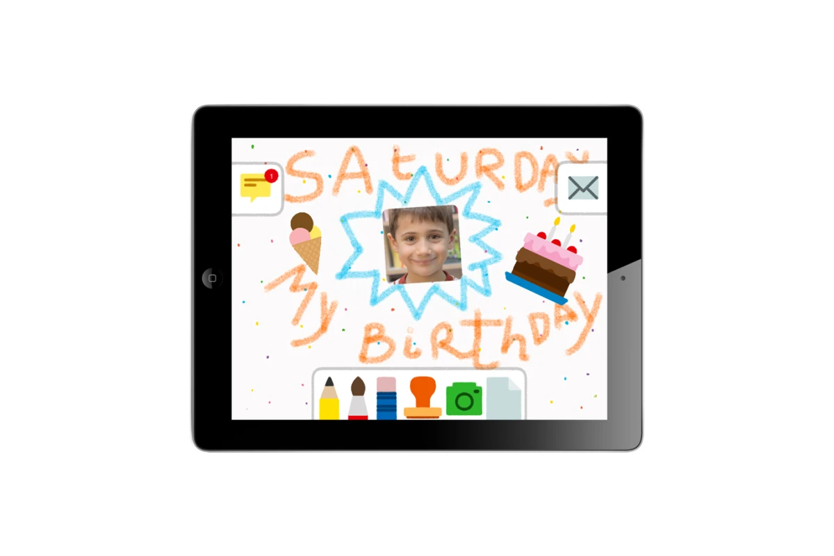 After being logged in to the Maily app, children use a pop-up menu to navigate its various tools