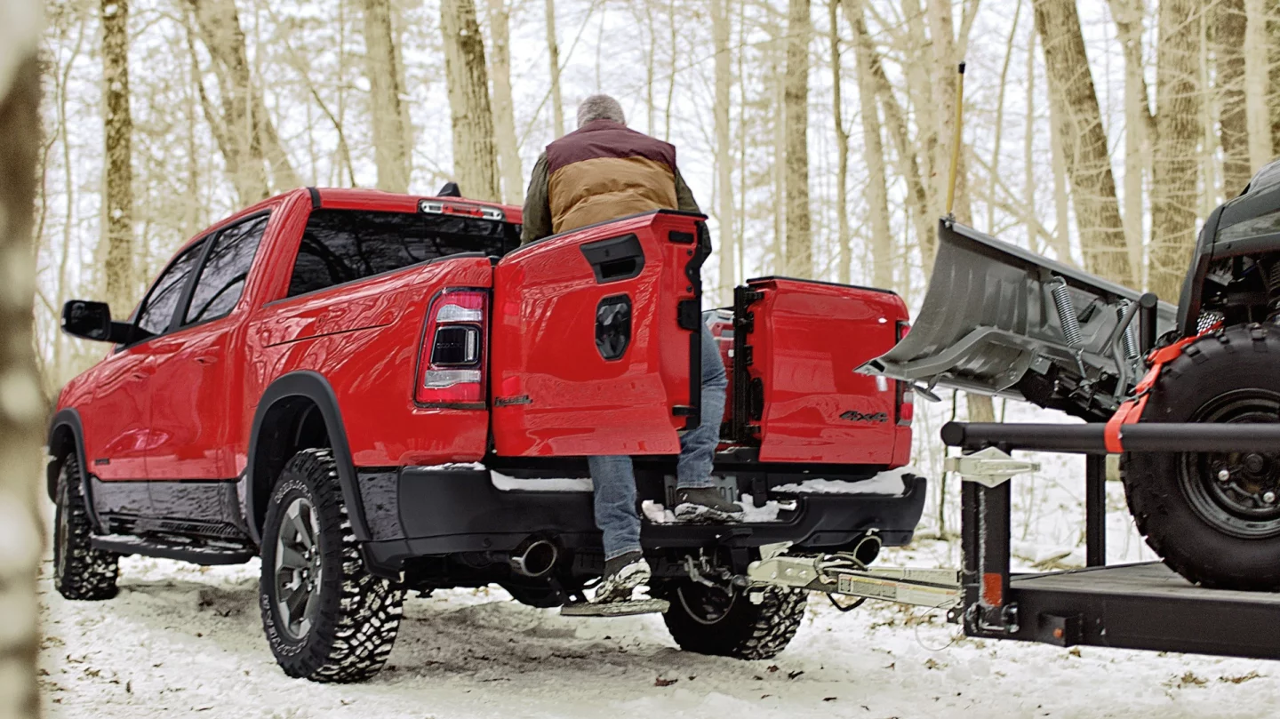 The new Ram multifunction tailgate can be used even with a trailer attached to the truck