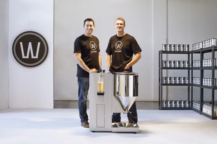 Ian Williams and and Anders Warn, with the WilliamsWarn beer brewing machine