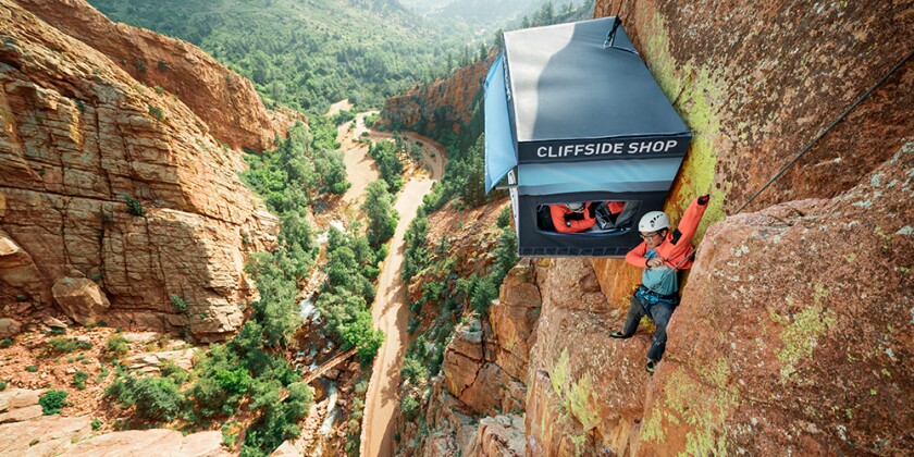 37.5 orders up a little viral marketing while handing out clothes on top of a local climbing route