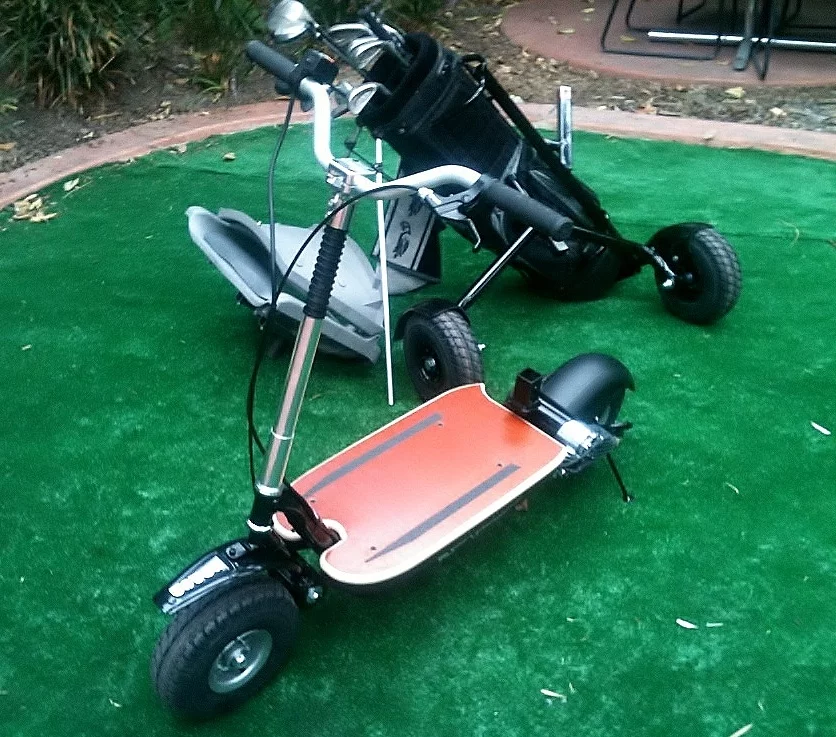 The GoCaddy's scooter section, with the outrigger wheels and seat in the background
