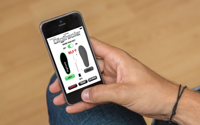 A prototype of the finished Digitsole app, seen here being used to set the temperature of each innersole