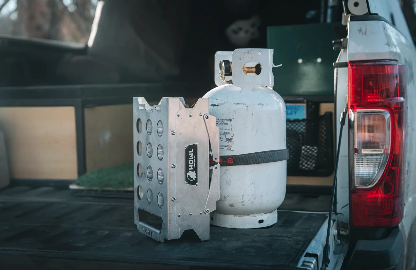 The new R1 is designed to pack small and square, whether strapped like a backpack on the propane or stashed on its own