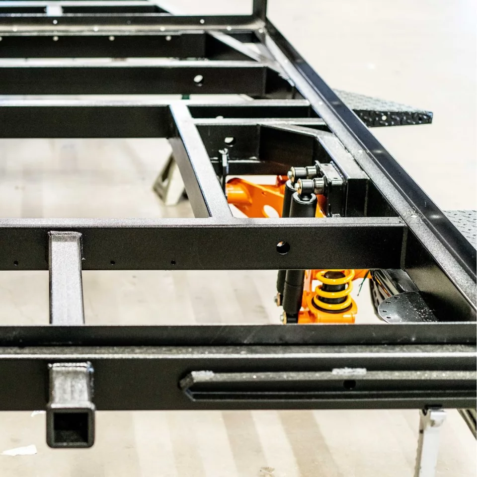 Boreas builds its rugged, off-road-ready frame with CNC-tut 4x2-in steel tubes and finishes it with a powder coating