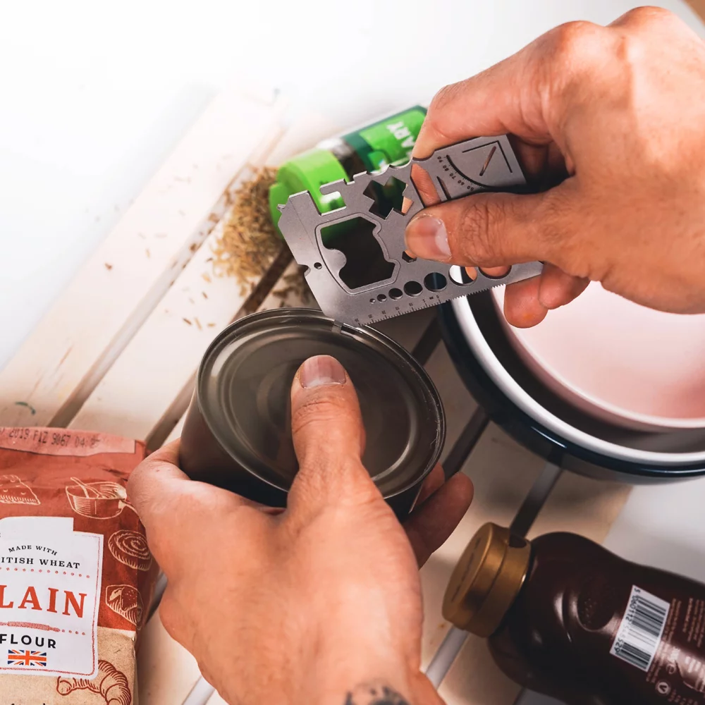 The MultiCard Multitool features a can opener
