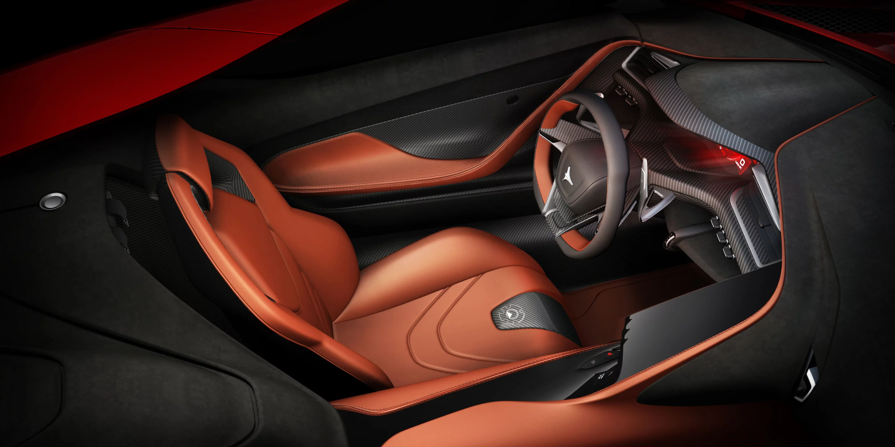 Leather sport racing seats are standard fare of course