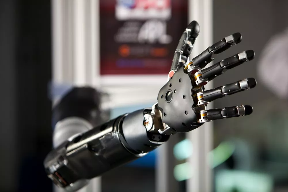 The prosthetic arm, designed by the John Hopkins University's Applied Physics Laboratory (JHU/APL) and funded by the U.S. Department of Defense's Defense Advanced Research Projects Agency (DARPA) (Photo: DARPA and JHU/APL)