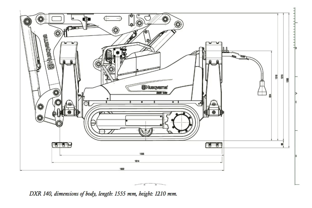 The low-slung DXR 140 demolition robot is just 1.55 metres tall, offering the user a clear view over the machine, and hence enabling usage to be both safe and efficient.