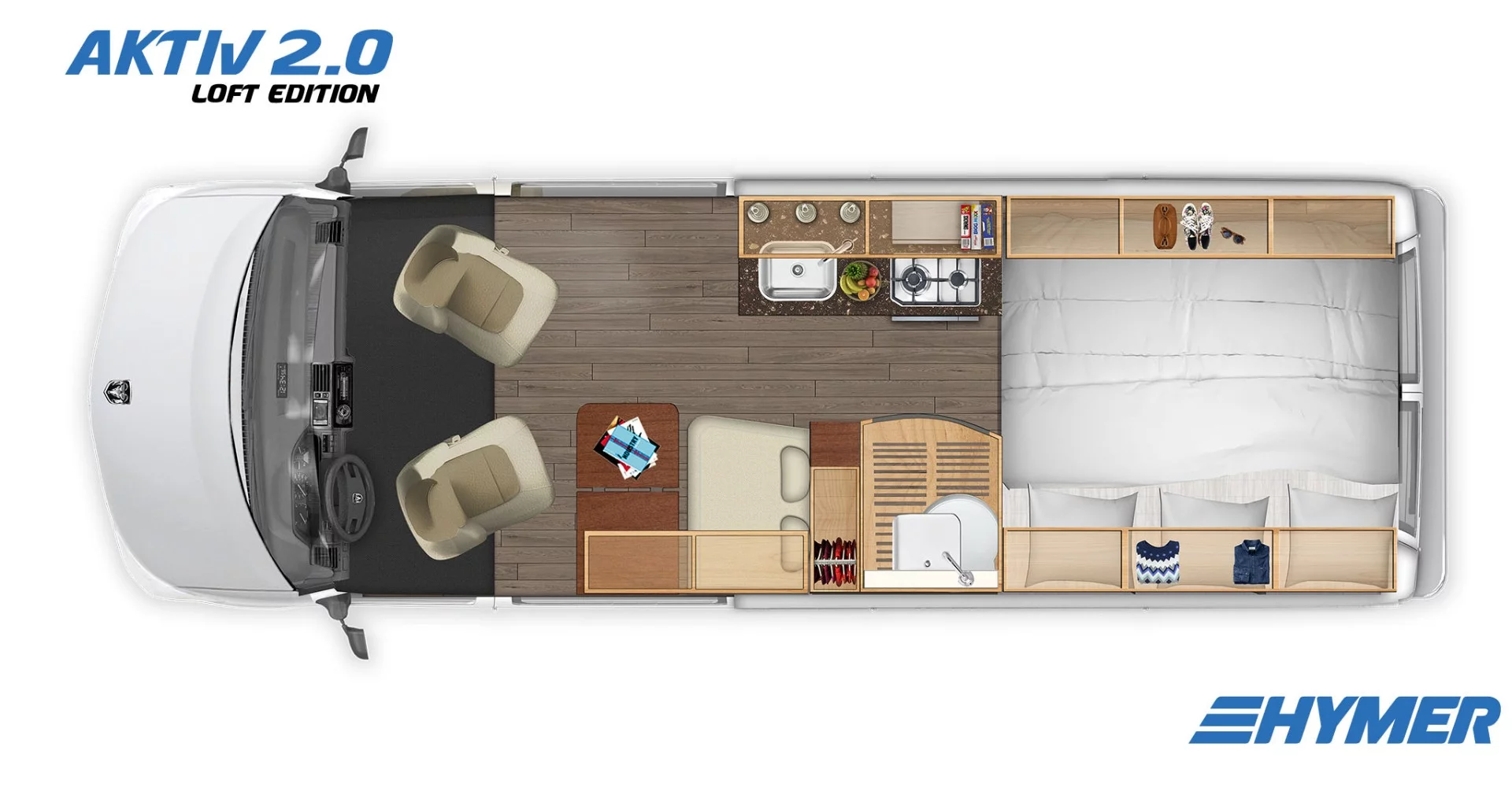 Both the power sofa and standard floor plans give way to the rear bed at night