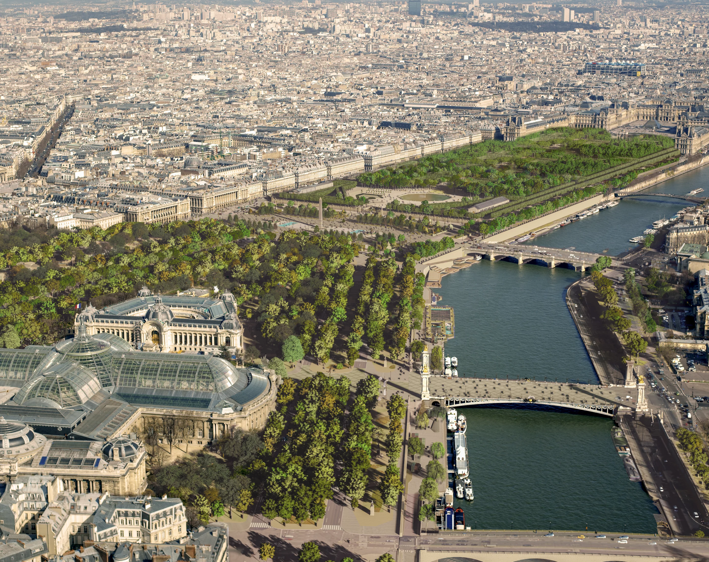 The existing Champs-Élysées gardens will be re-landscaped as part of the project