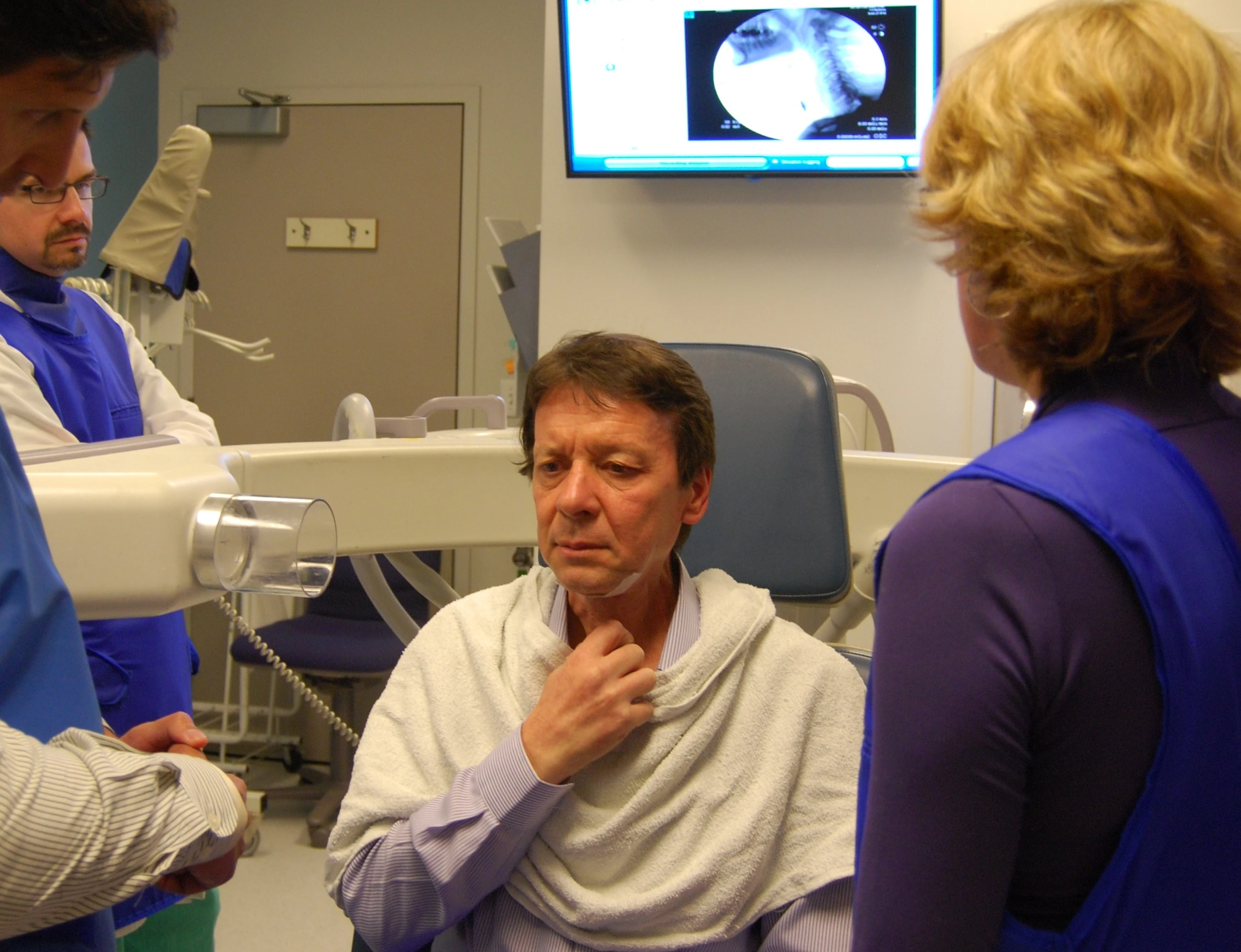 Recipient Daniel Fiandra trying out the device