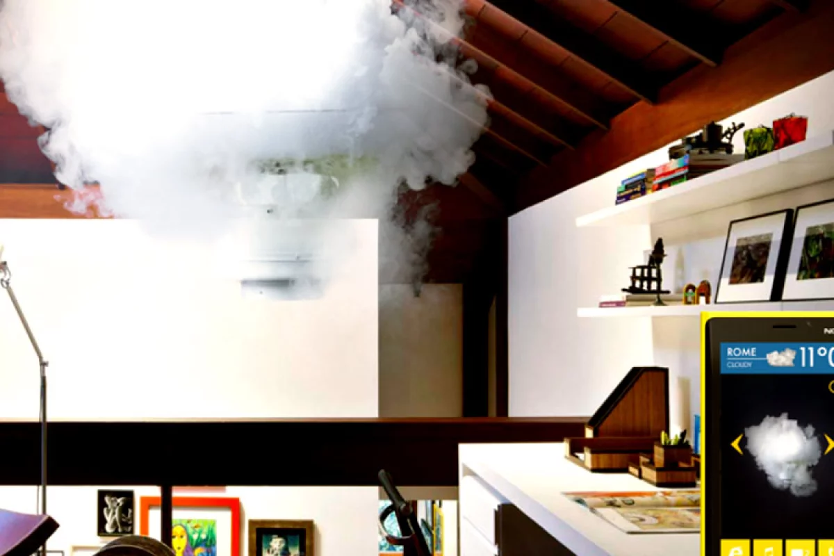 The Nebula 12 concept produces indoor clouds based on the current weather forecast data obtained via a Wi-Fi connected Lumia smartphone