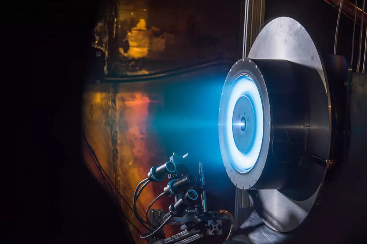 A Hall ion thruster, similar to the one under development by Aerospace Rocketdyne