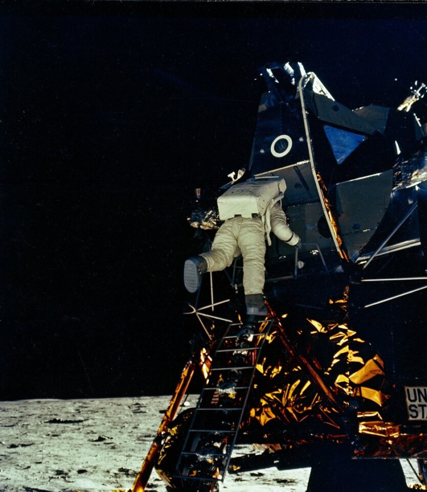 Buzz Aldrin leaving the Lunar Module during the Apollo 11 mission