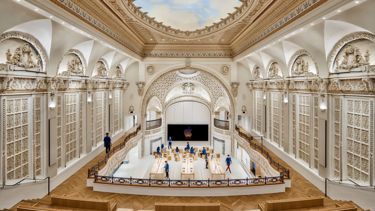 Apple Tower Theatre's central ceiling dome has been reinterpreted with a new fresco of the southern California sky
