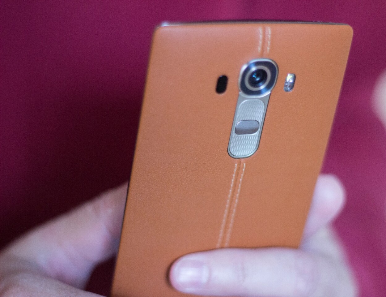 The leather back of the LG G4 (you can also buy plastic versions, coated with thin layers of either metal or ceramic)