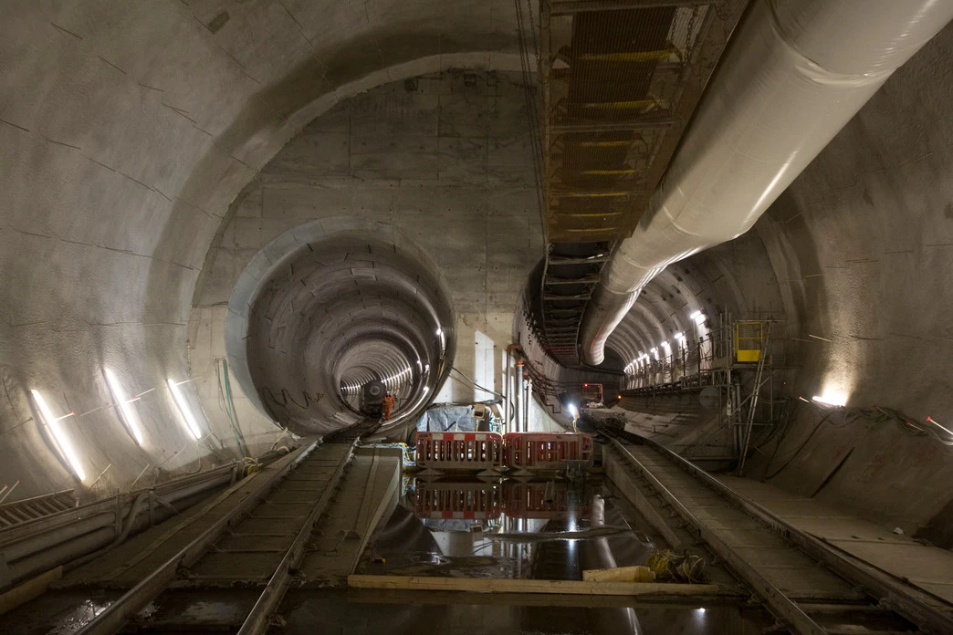 Crossrail train tunnels crossover at Whitechapel station