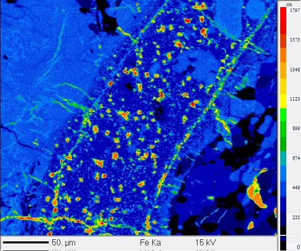 Iron grains in the shock melt vein of a Chelyabinsk meteorite fragment (Image: NASA)