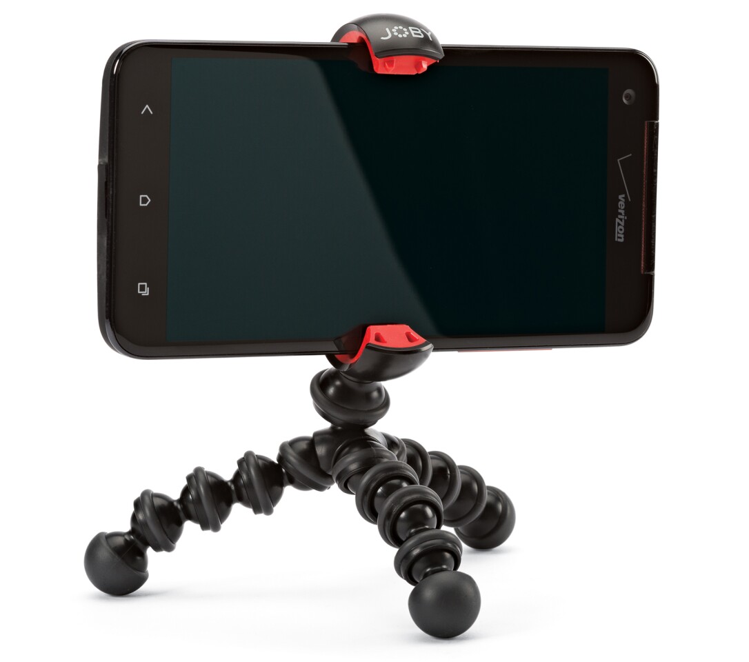 The Joby MPod Mini Stand features an expandable head mount with rubberized jaws