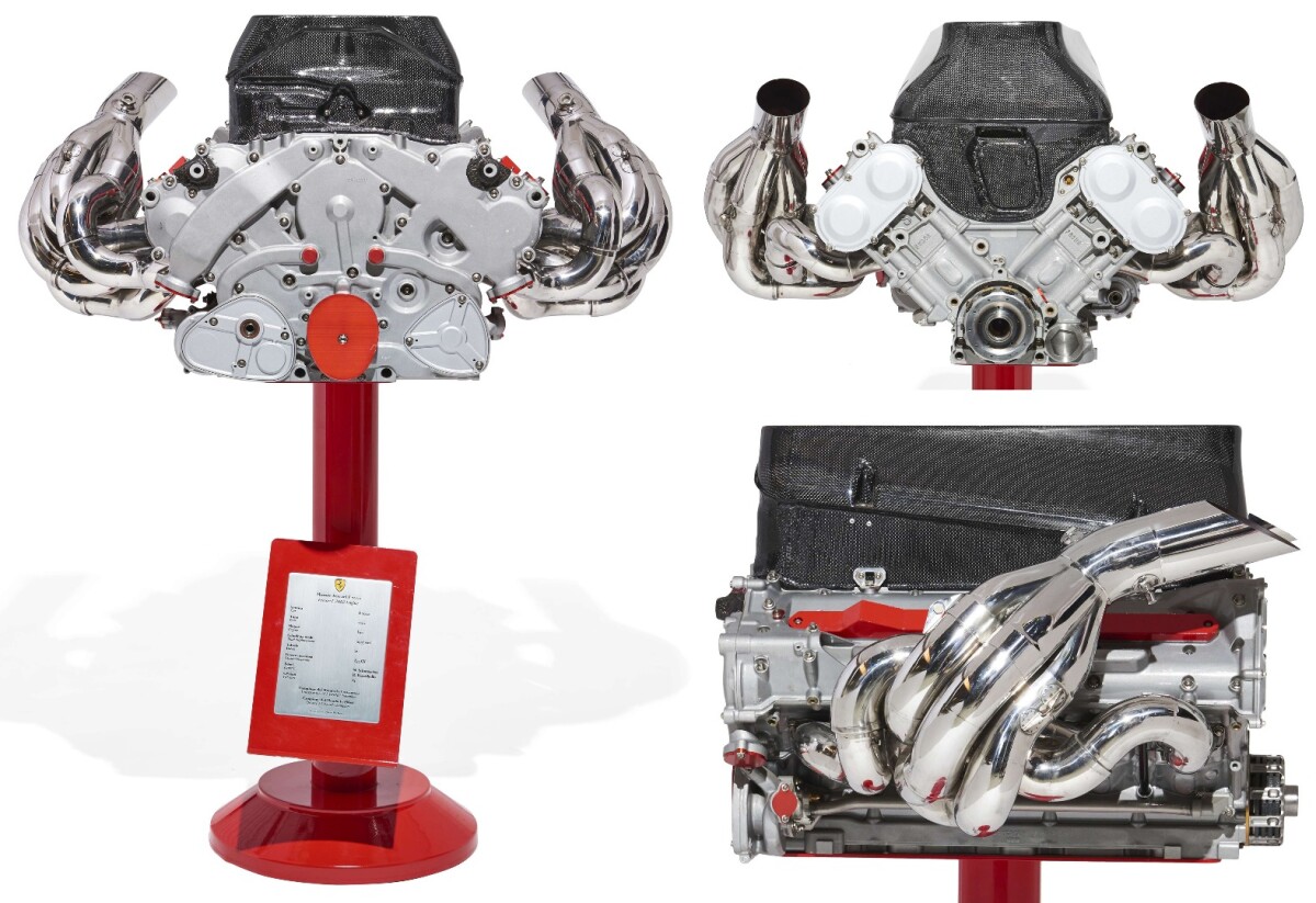 It isn't often that you get the opportunity to purchase something of this ilk. The Ferrari F2002 was one of the most successful Formula One cars of all time. Designed by Ross Brawn, Rory Byrne and Paolo Martinelli, it won 15 Grands Prix, from 19 starts, driven by the pairing of Michael Schumacher and Rubens Bariccello, and claimed both the 2002 drivers and constructors titles. This is a race-used 835 hp, V10 engine from the F2002, set on a Ferrari red stand. Only the McLaren MP4/4 and recent Mercedes-Benz F1 cars have been more successful than this car and you will not find one of those engines available to put in your man cave, regardless of price. This is a symbol of excellence and great value at the selling price of $71,882 (€58,667)