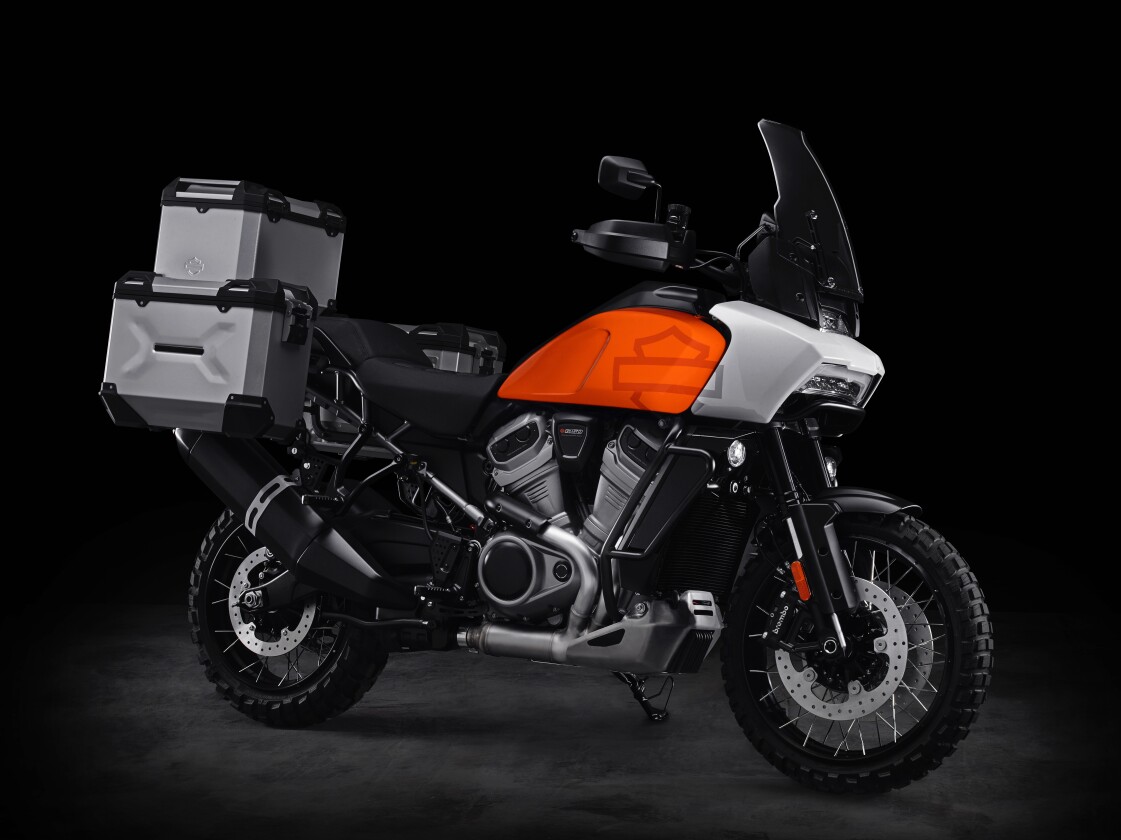Decked out with big hard luggage, the Pan America looks ready to conquer continents