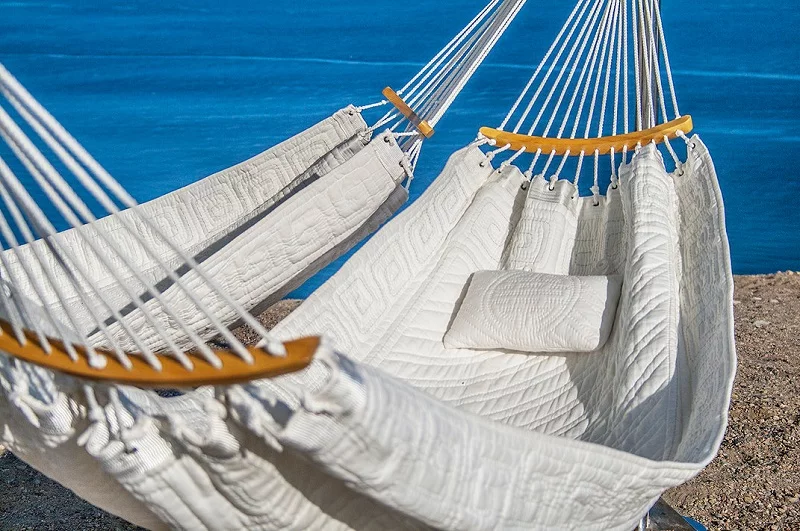 A close-up look at the actual hammocks, hanging side by side on the Infinity structure