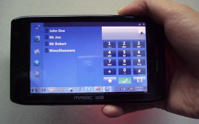 The Magic W3 microcomputer runs a Magic Telephony Touch User Interface to cater for user voice and texting needs over a suitable quad-band GSM network