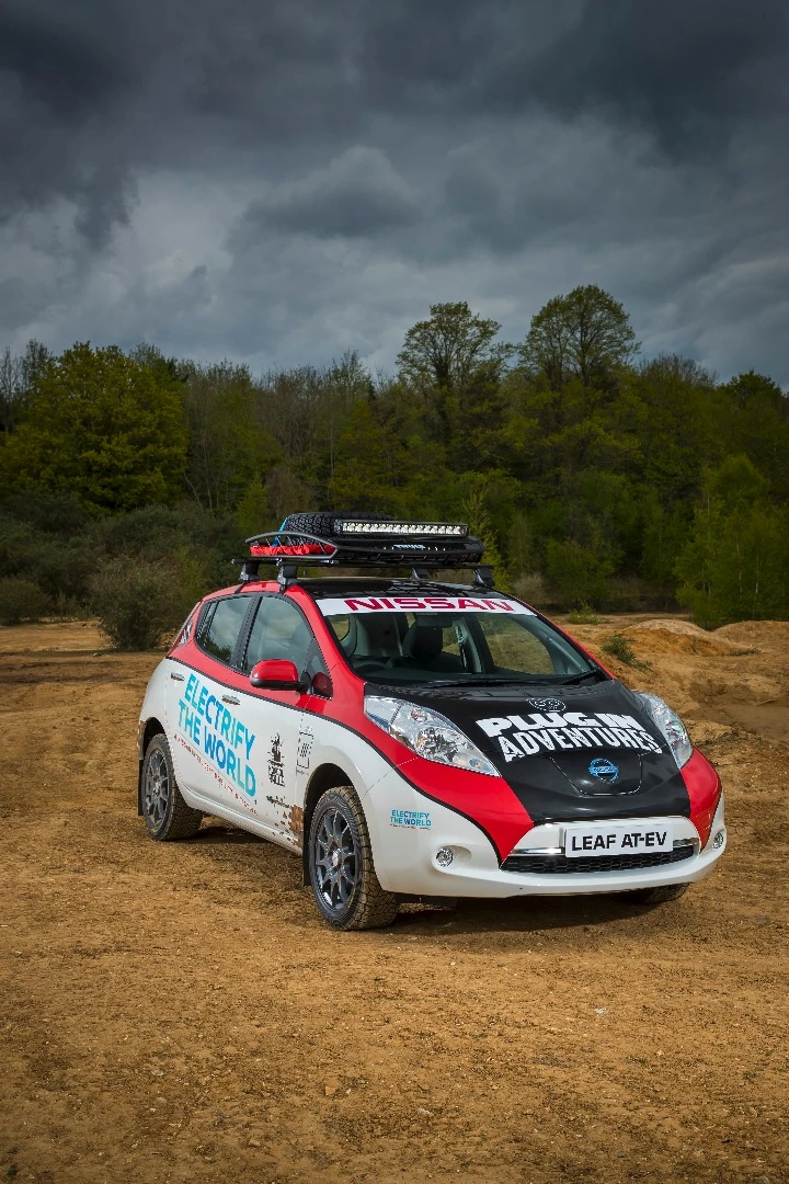 Plug In Adventures has modified a 30kWh Leaf Acenta into a proper rally machine, the Leaf AT-EV