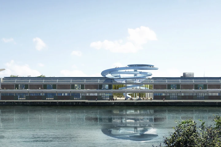 A new observation deck at Rotterdam's Fenix warehouse will offer panoramic views of the surroundings and looks a lot like a waterslide from a distance
