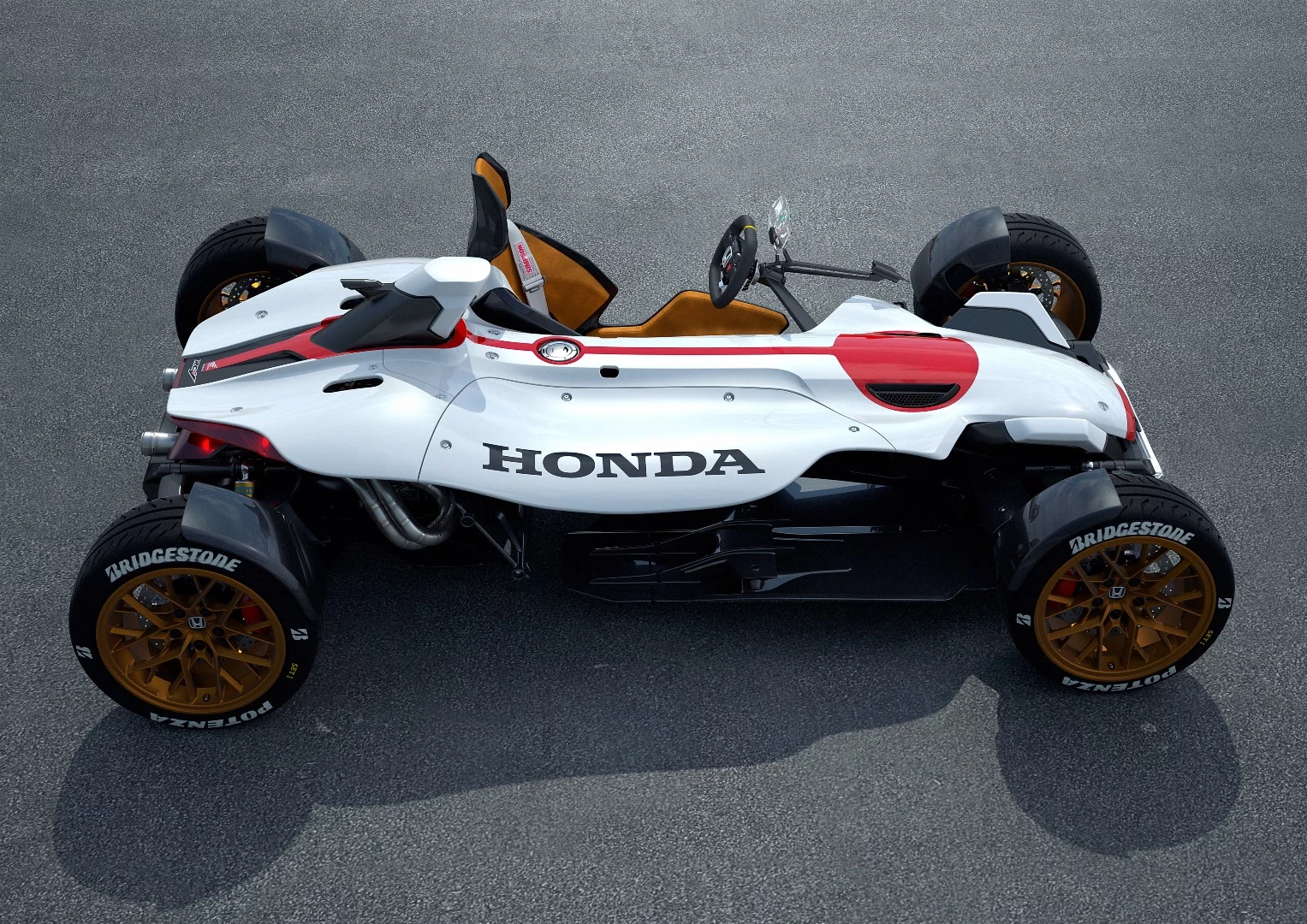 The Honda 2&4 is one big part motorcycle, one big part track car