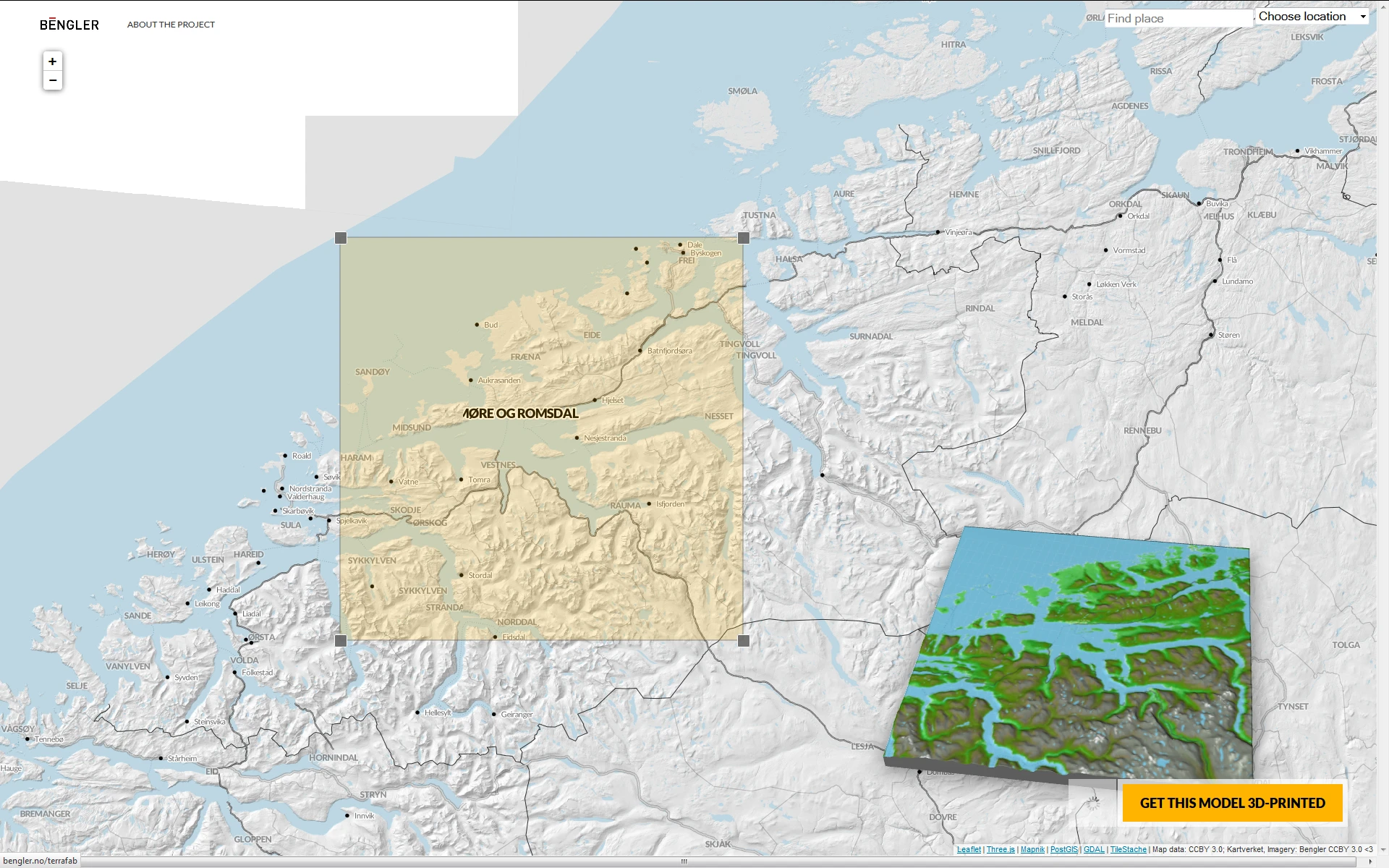 Users can select their own little piece of Norway with the map interface