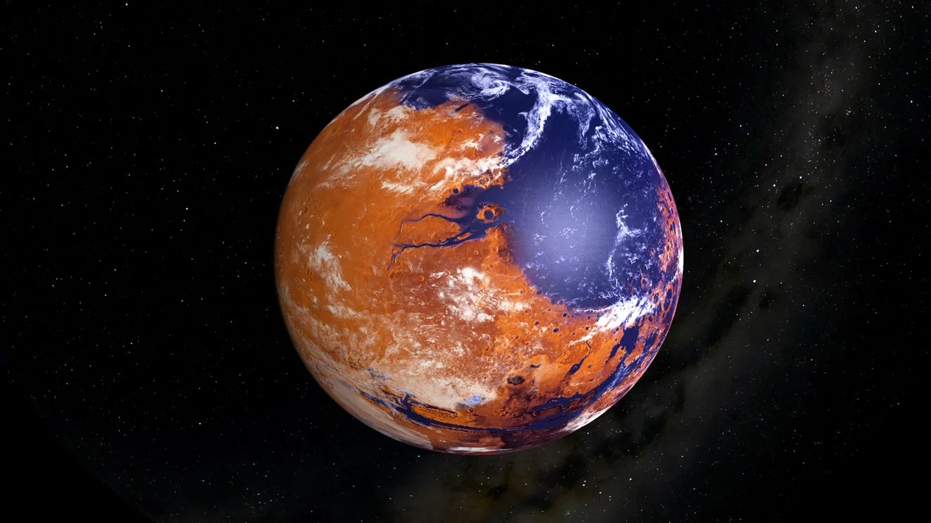 Rendering of what a watery Mars may have looked like
