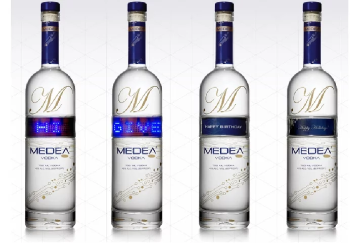 Medea vodka bottles have an LED ticker on them to help "get your message across"
