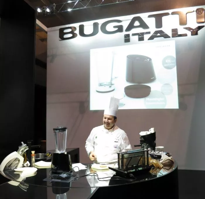 The Bugatti Noun (lower right) at this month's EuroCucina kitchen exhibition in Milan