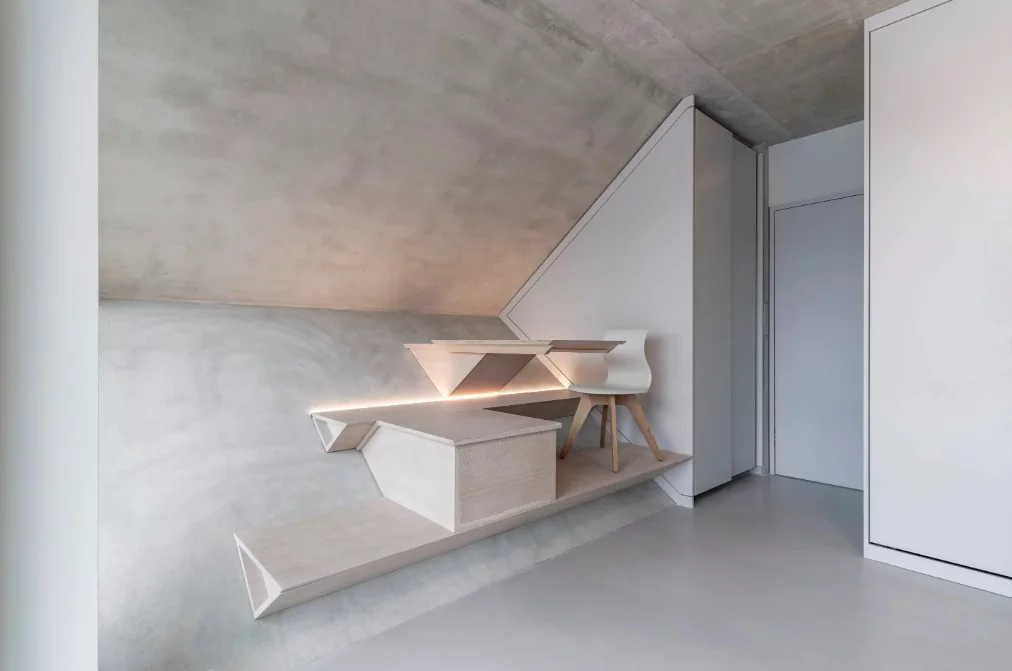 The sloping ceilings contribute to the usable floor area