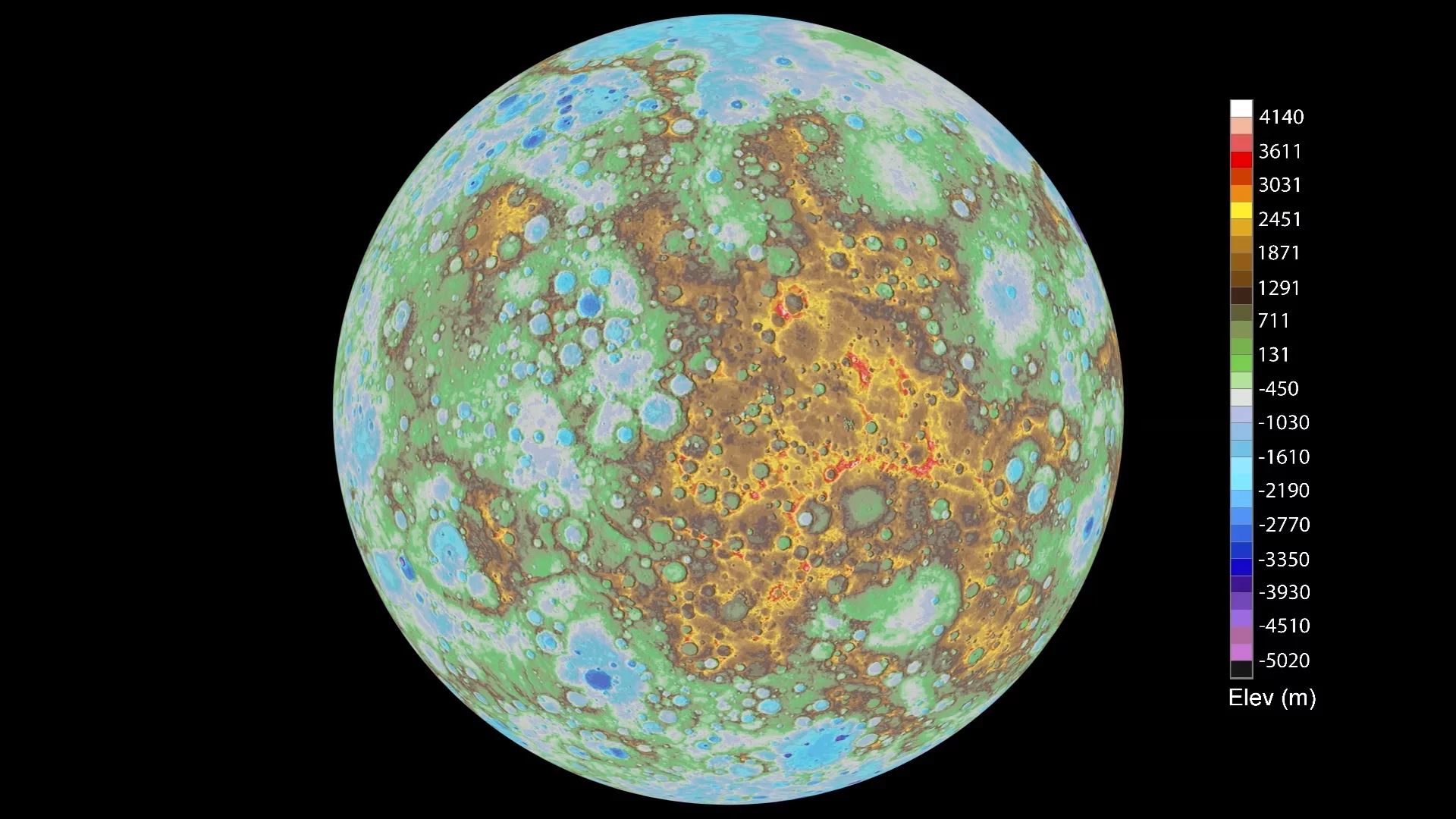 Still from the newly-relseased topographical map of Mercury