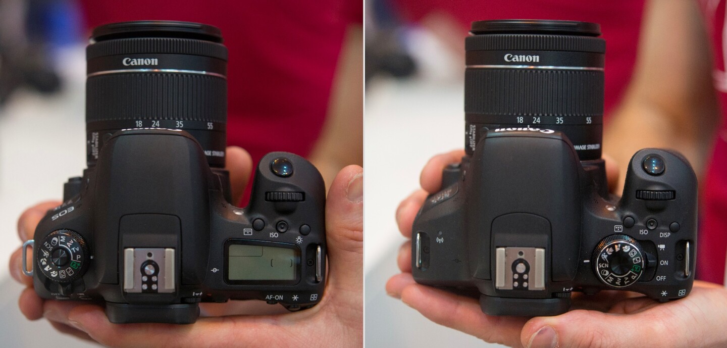 The difference in the controls on the Canon EOS 77D (left) and Canon EOS 800D (also known as the Rebel T7i)