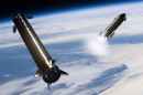 SpaceX is planning to catch its Super Heavy booster (left) using the launch tower arm
