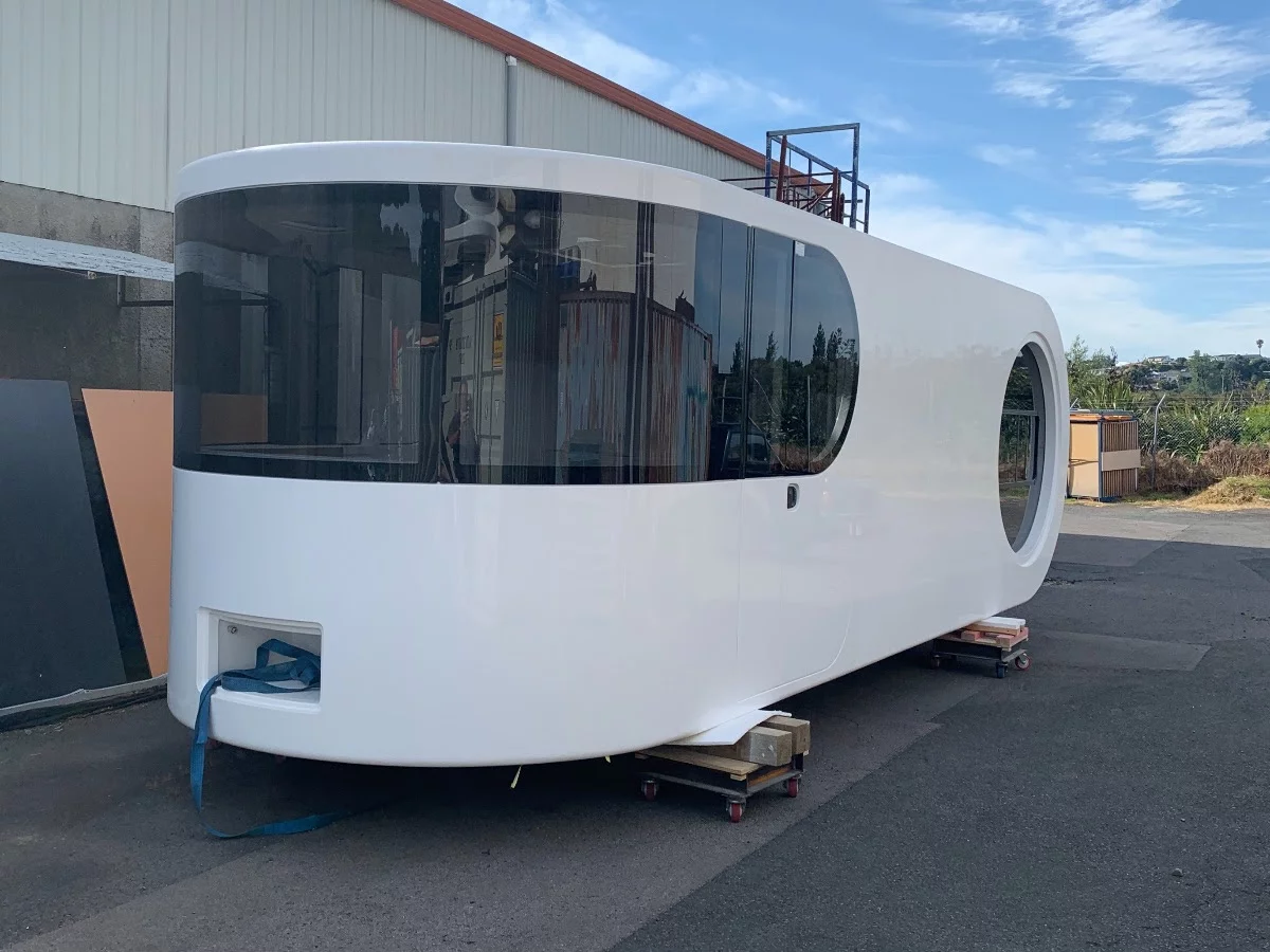 The aerodynamic front face of the cabin, prior to being fitted into the shell