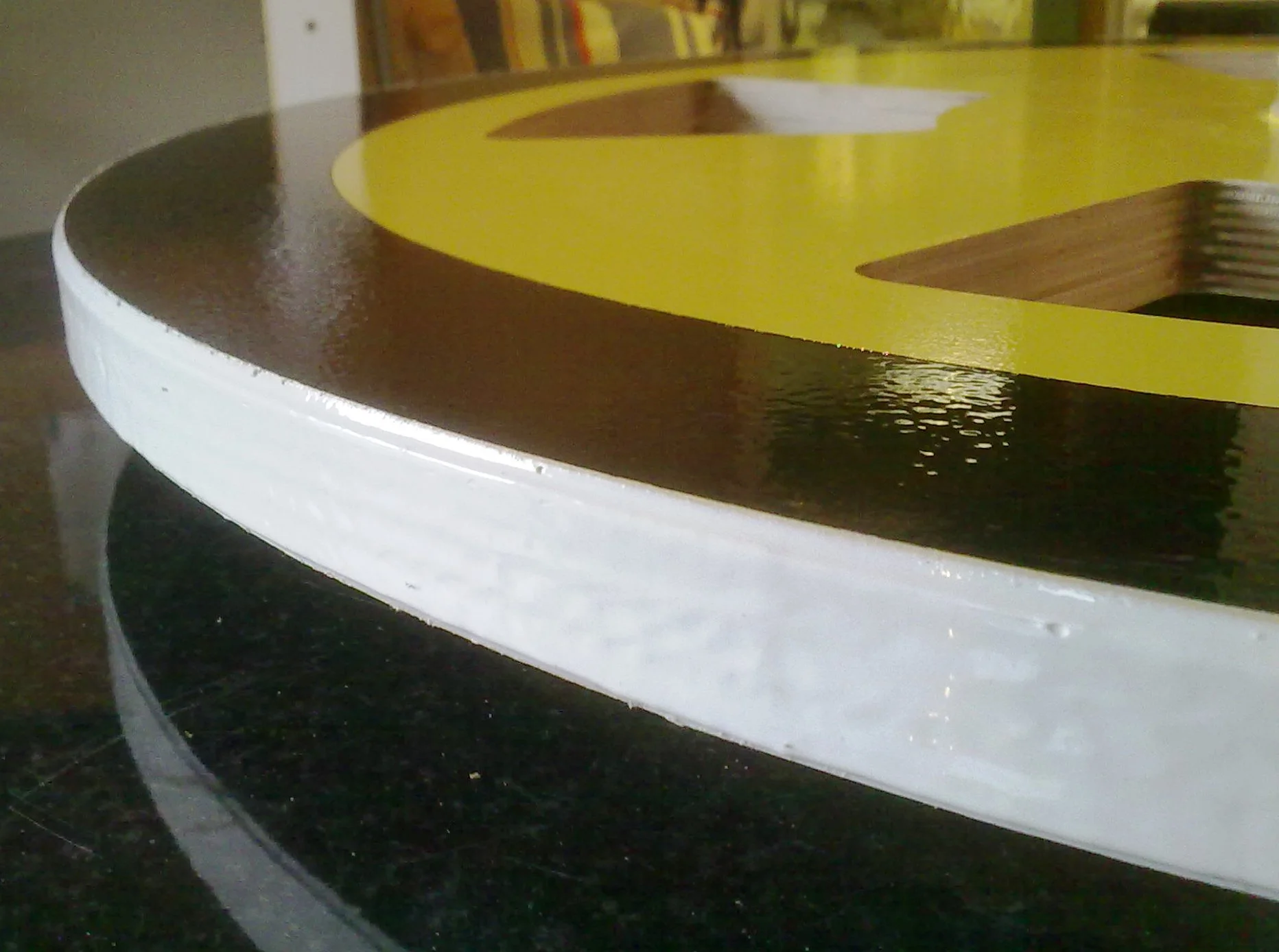 The wheel rims have been coated with adhesive to give the bike some traction