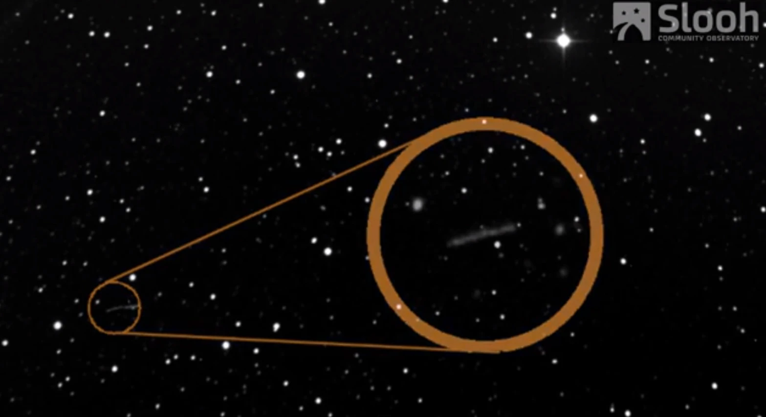 Image of the Juno flyby with the space probe's track magnified (Image: Slooh)